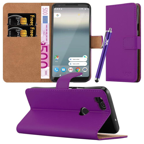 (Purple) For Google Pixel 2 Premium Leather Wallet Case