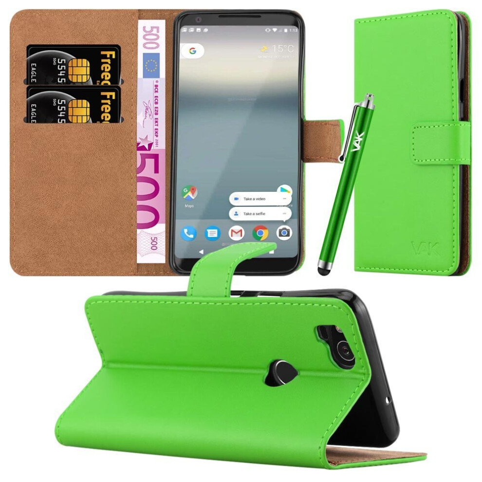 (Lime) For Google Pixel 2 Premium Leather Wallet Case