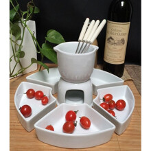 Kabalo 11pc Ceramic Chocolate Fondue Set - 4 Stainless Steel Forks, 5 Serving Dishes, Tea Light Required, A-AND010