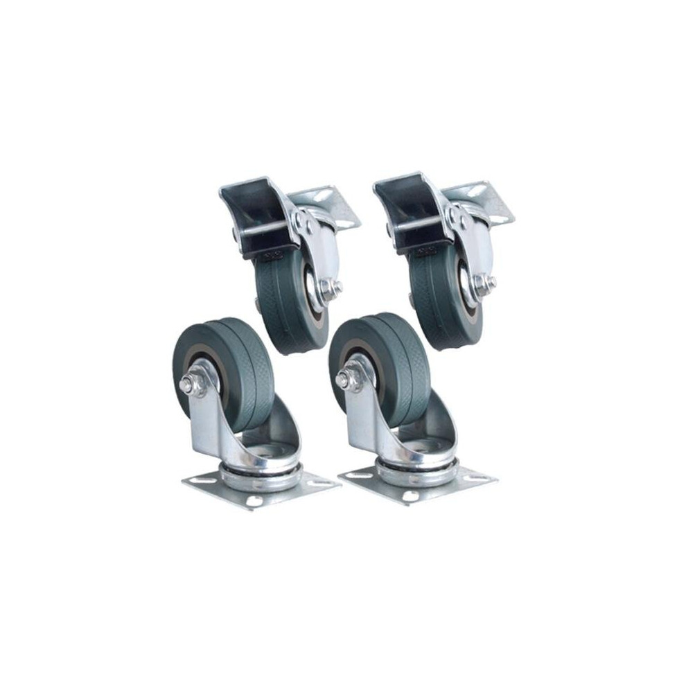 Set of 4 x Kabalo Swivel Heavy Duty GREY RUBBER 50mm (2 inch) Castor / Caster Wheels (2 x standard, 2 x brake), Load capacity 40kg per wheel