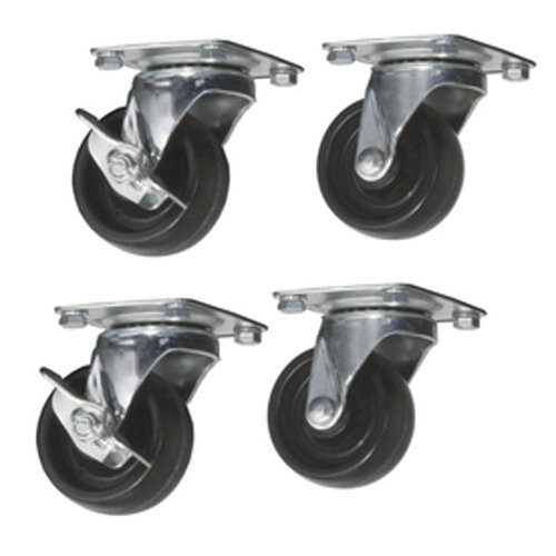 Set of 4 x Kabalo Swivel Heavy Duty BLACK RUBBER 50mm (2 inch) Castor / Caster Wheels (2 x standard, 2 x brake), Load capacity 40kg per wheel