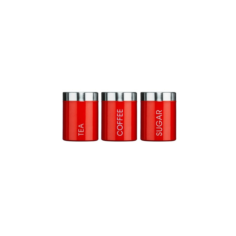 Kabalo Red Set of 3 Tea Coffee & Sugar Canisters Kitchen Storage Containers Jars Pots (10cm x 12cm each)