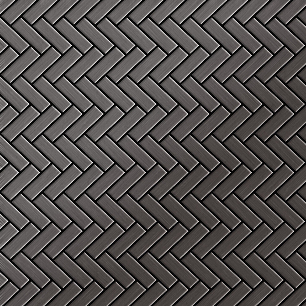 Metal Mosaic Tile Titanium Smoke Brushed Dark Grey 1.6Mm Herringbone-Ti-Sb 4250691728035
