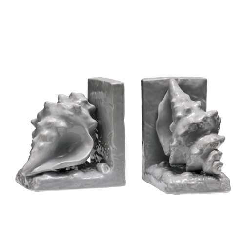 Premier Housewares Set Of 2 Conch Bookends, Grey