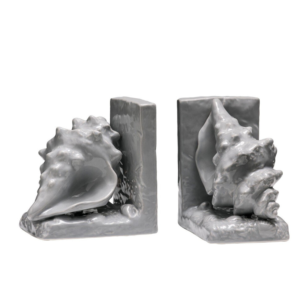 Set Of 2 Conch Bookends, Grey