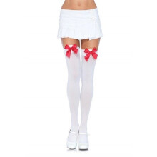 Leg Avenue Nylon Thigh Highs with Bow-White/Pink