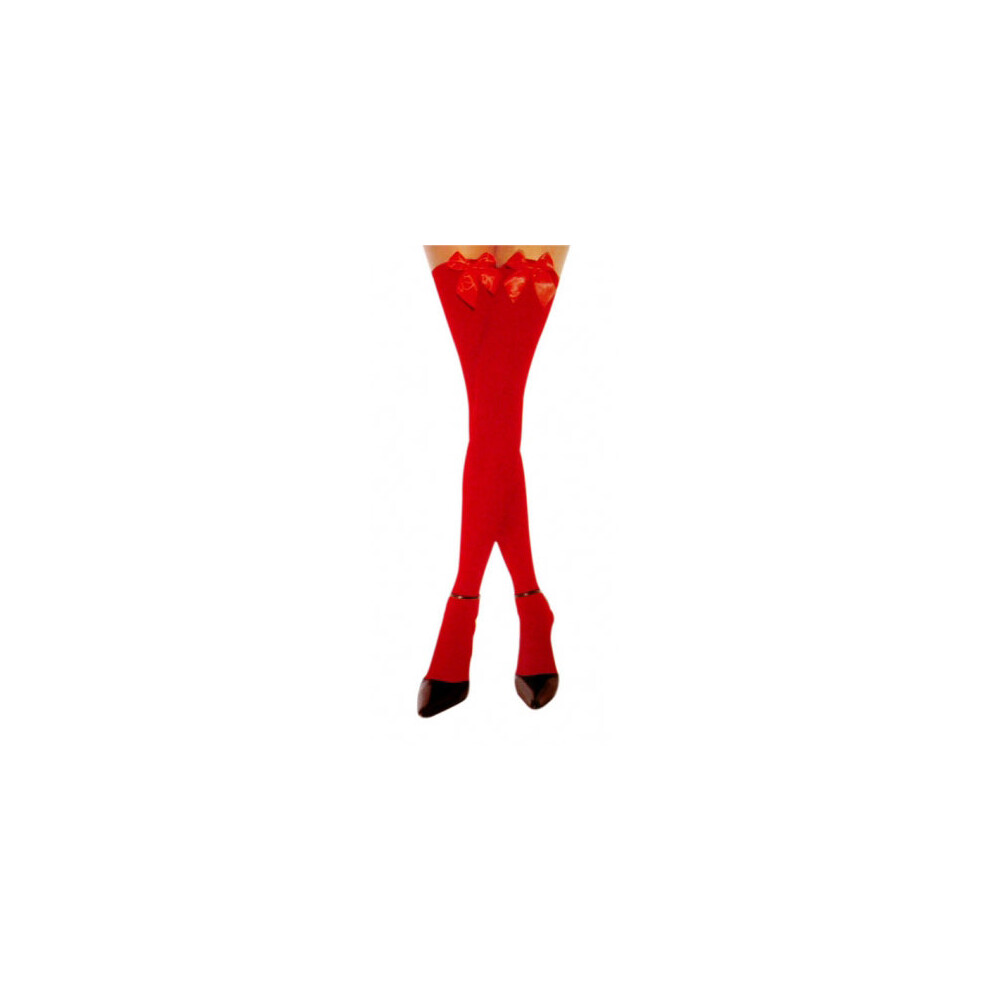 Leg Avenue Nylon Over The Knee With Bow - Red S/L Ladies Lingerie Stockings