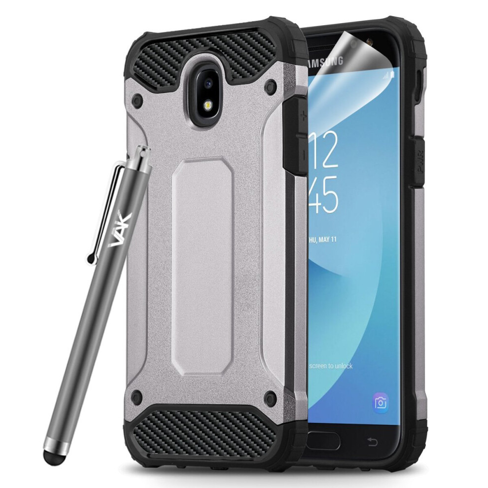 (Silver) For Galaxy J3 2017 Armor Shock Proof Case Cover