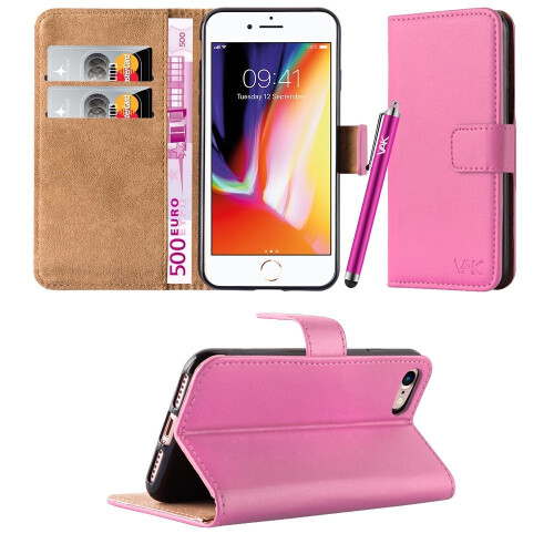 (Pink) For iPhone 8 Premium Leather Wallet Case Cover