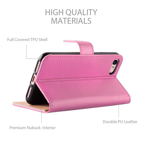 (Pink) For iPhone 8 Premium Leather Wallet Case Cover 2