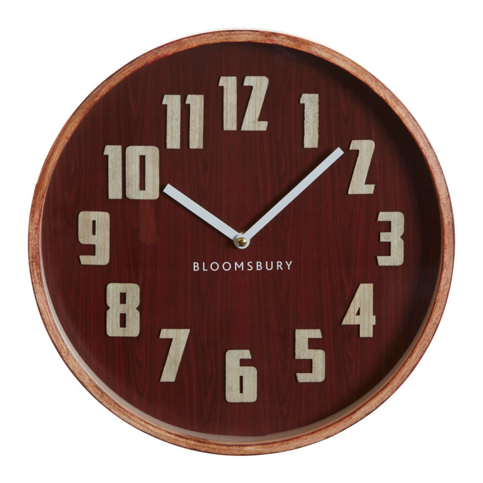 Premier Housewares Red Grain Small Wall Clock, Easy To Read Design Of Clock For Indoor, Versatile And Functional Outdoor Clock