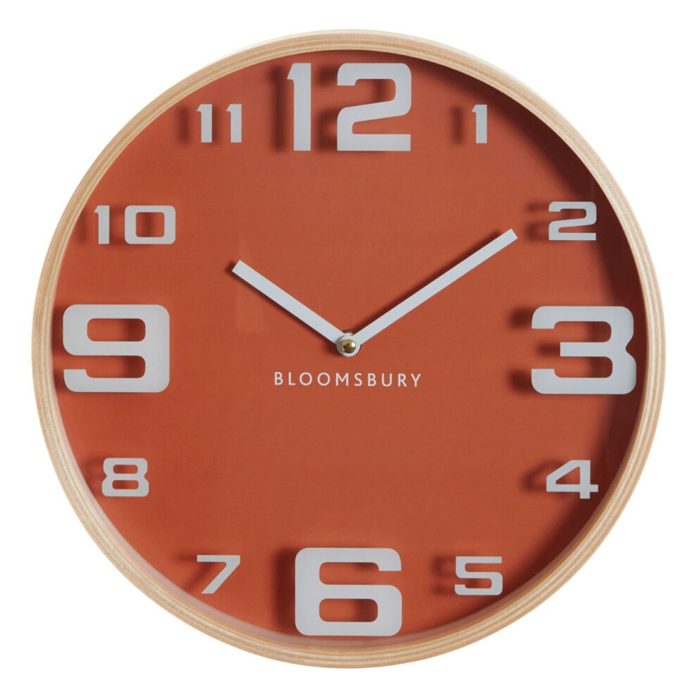 Sleek Orange Wood Large Numbers Wall Clock, Modern Design Clock In Kitchen, Versatile Wall Clock For Indoor
