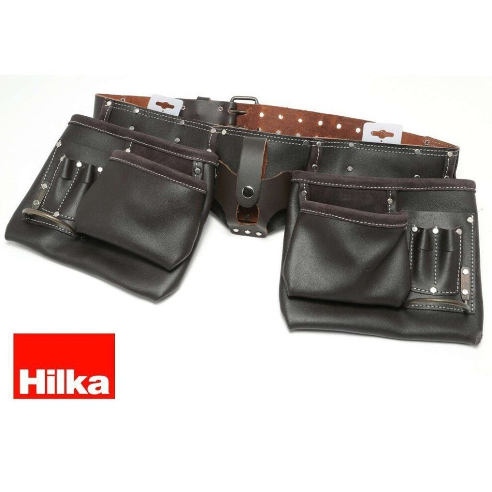 HILKA Heavy Duty Oil Tanned Double Leather Tool Belt Pro Joiners Pouch