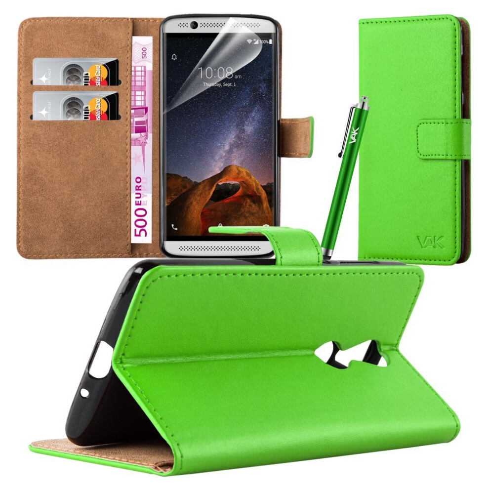 (Lime) For Zte Axon 7 Mini Leather Wallet Case Cover Green 7426829740119