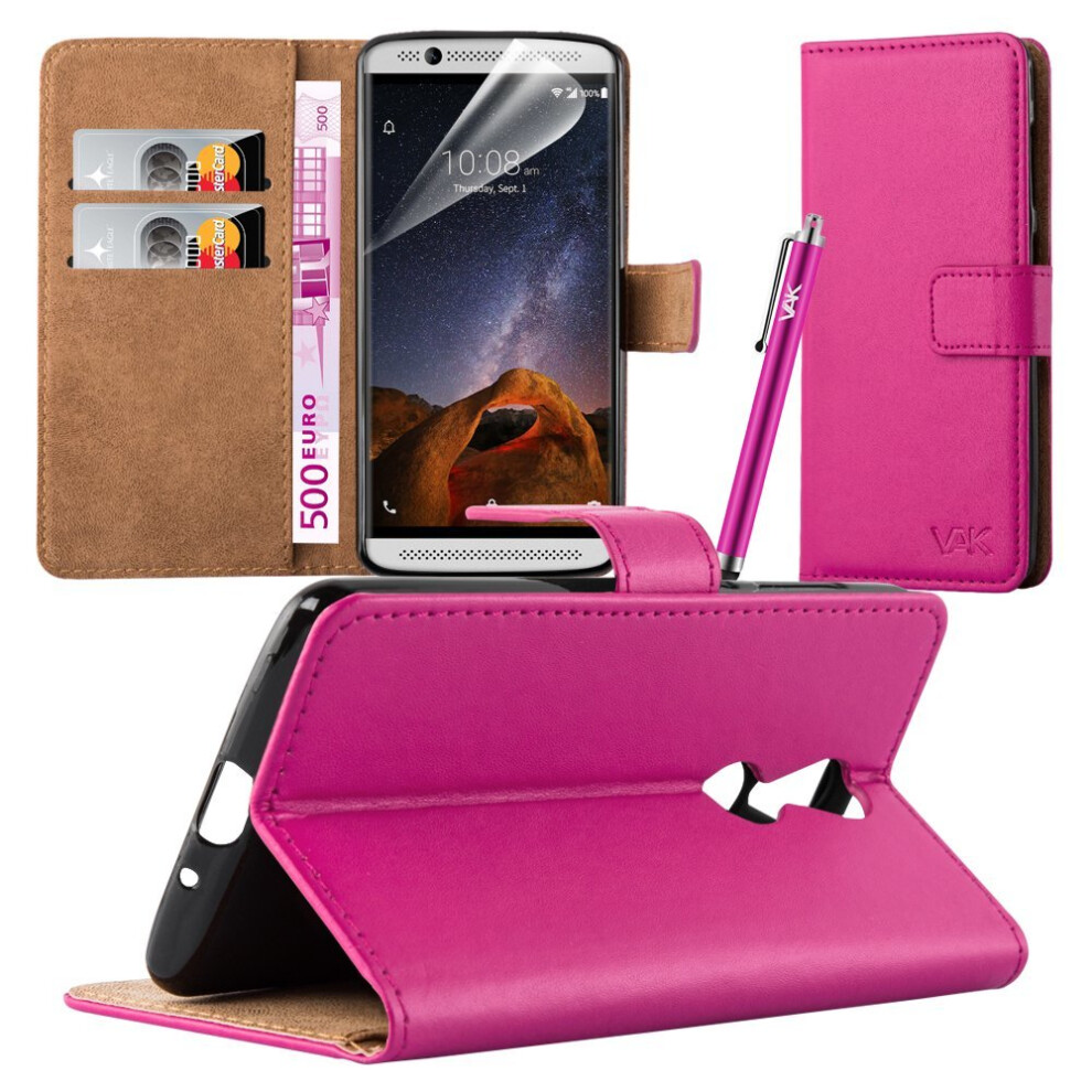 (Pink) For Zte Axon 7 Mini Leather Wallet Case Cover Pink 7426829740126