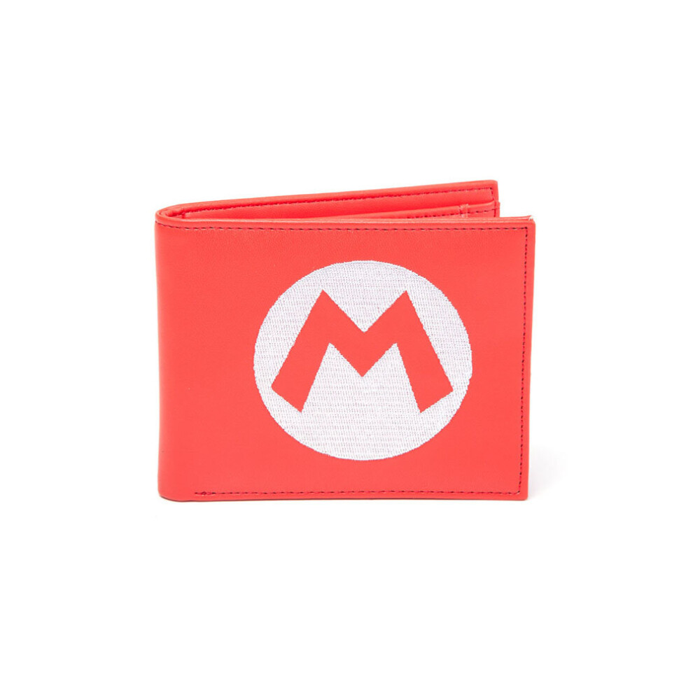 Super Mario Nintendo Bros. Bi-Fold Wallet With Embroide Mario Logo, Male, (Mw010205ntn) Red