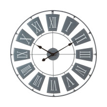 Striking Design Metal Wall Clock Roman Numerals, Grey - 90 x 4 cm