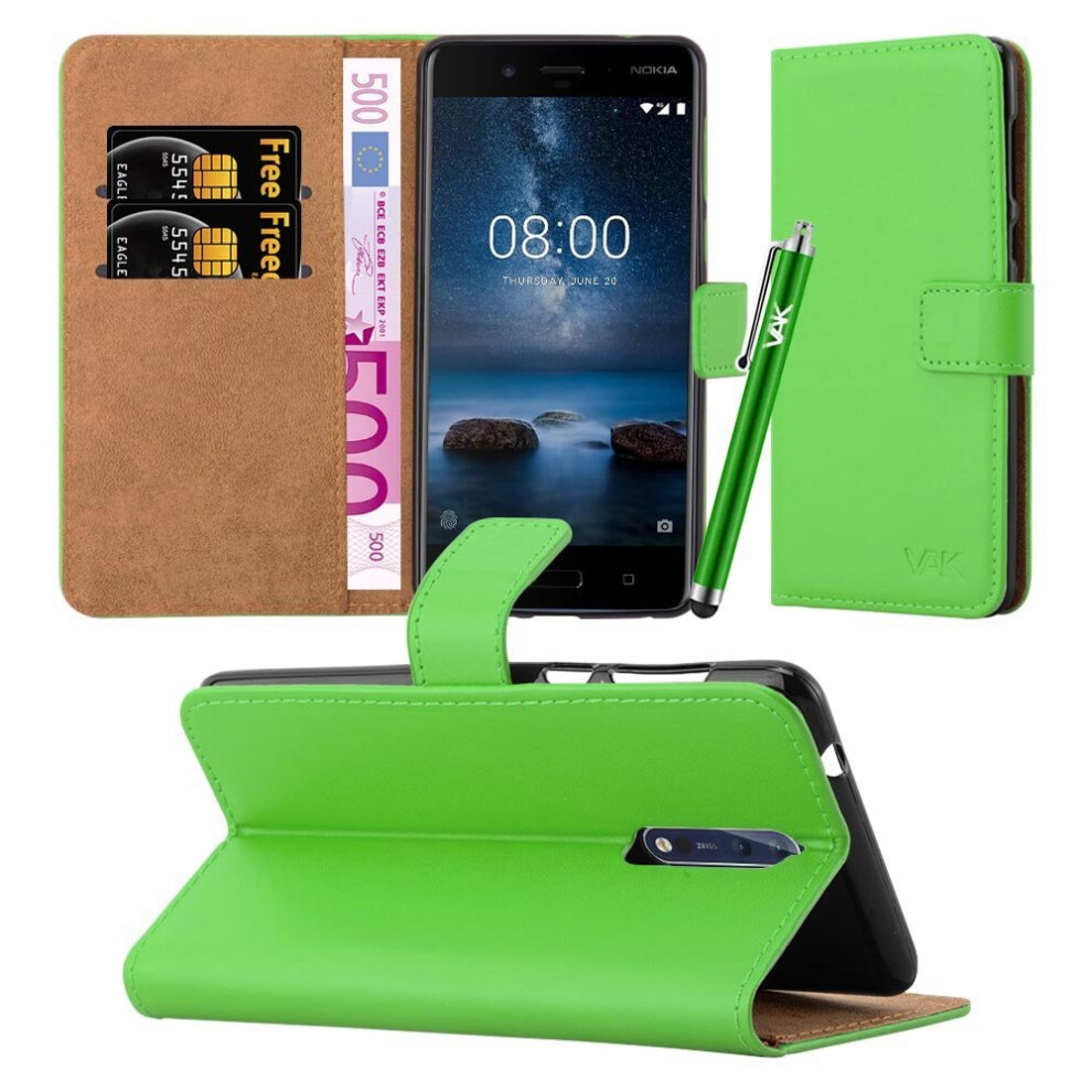 (Lime) For Nokia 8 Premium Leather Wallet Flip Case Cover Green 7426829738819