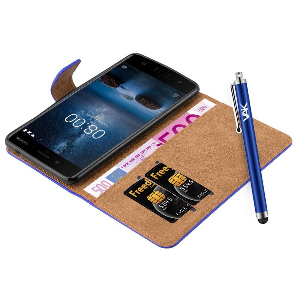 blue--for-nokia-8-premium-leather-wallet-flip-case-cover
