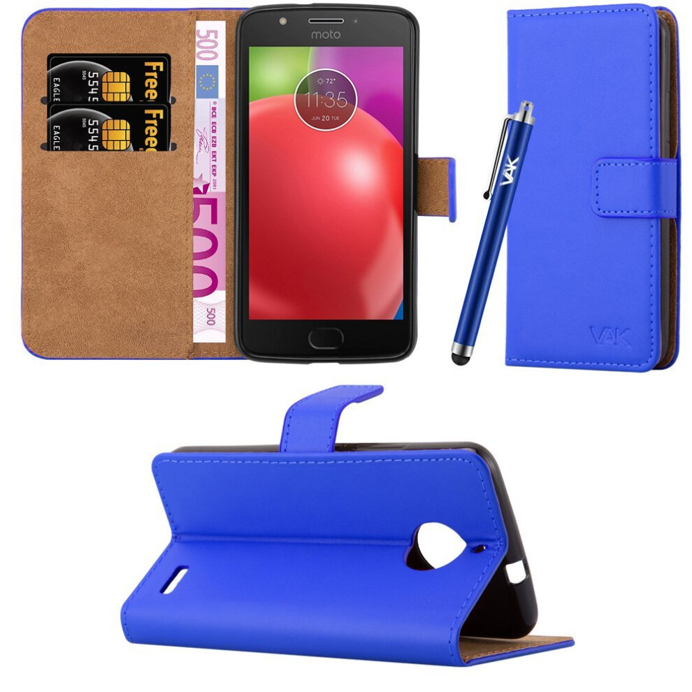 (Blue) For Motorola Moto E4 Premium Leather Case Cover