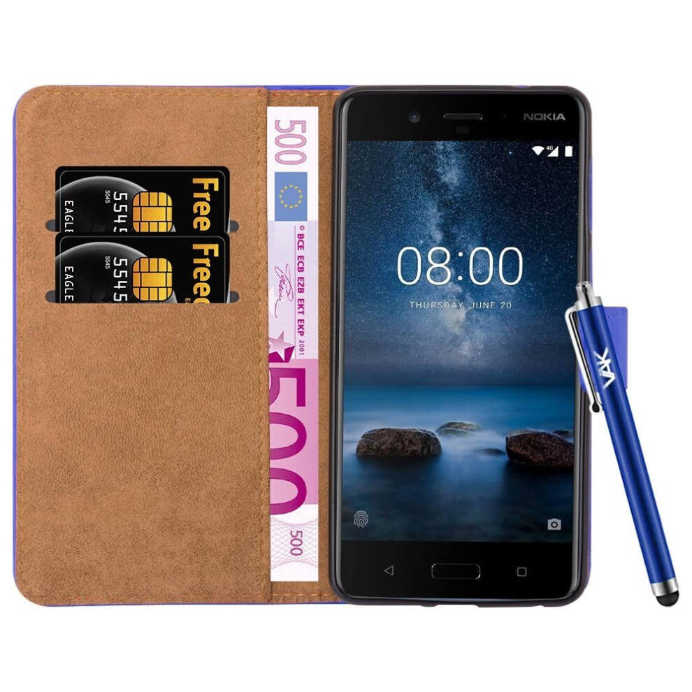 blue--for-nokia-8-premium-leather-wallet-flip-case-cover