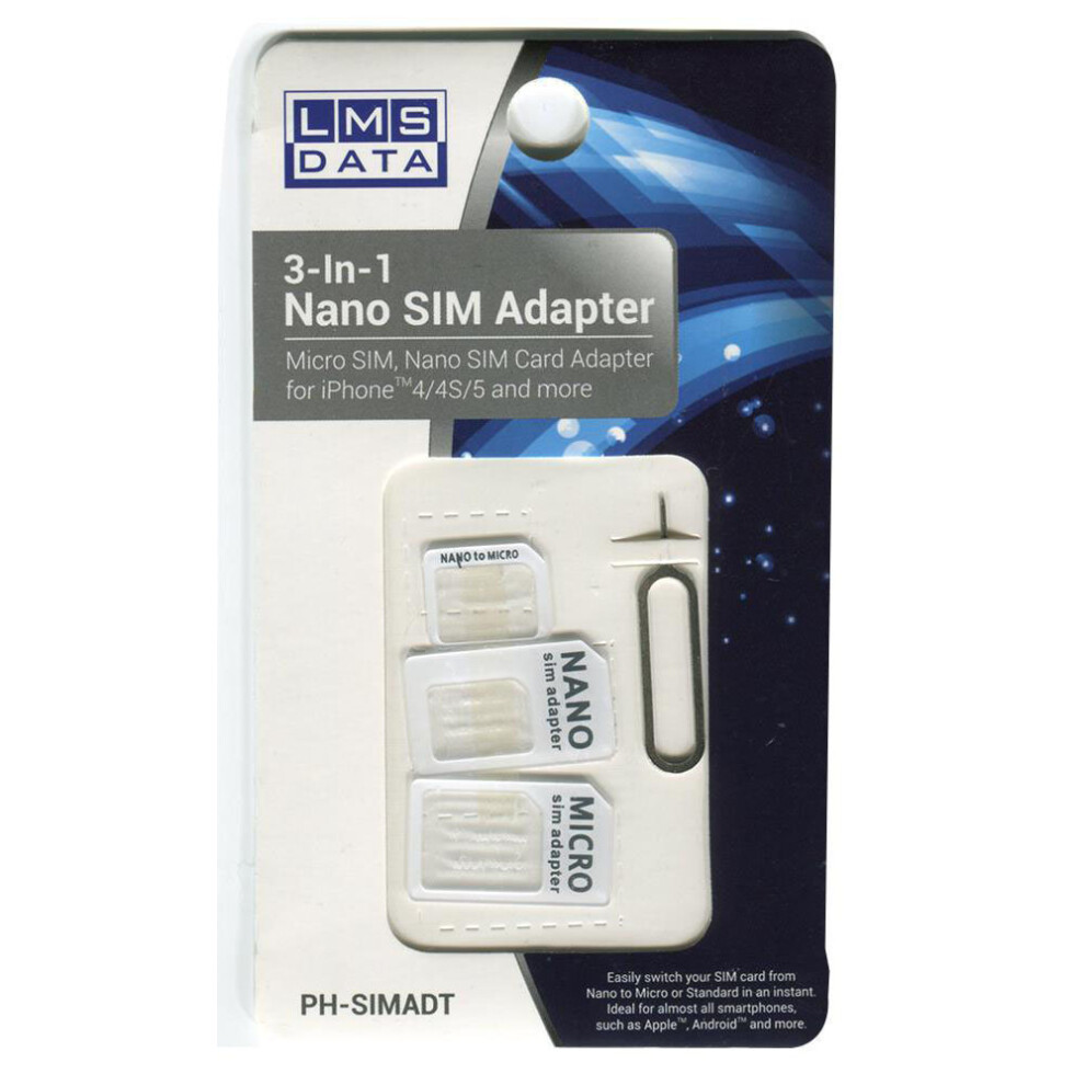 LMS DATA 3-in-1 Nano SIM Card Adaptor Kit (PH-SIMADT)