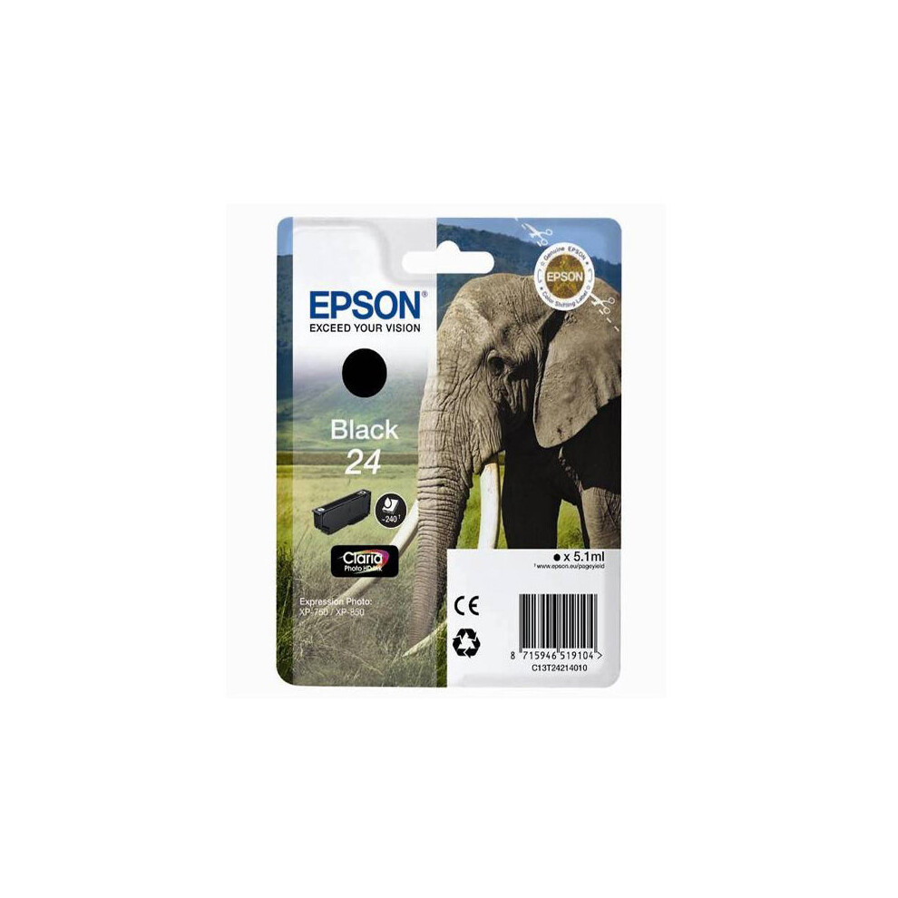 Epson Elephant 24 Original C13T24214012 Black Ink Cartridge (240...