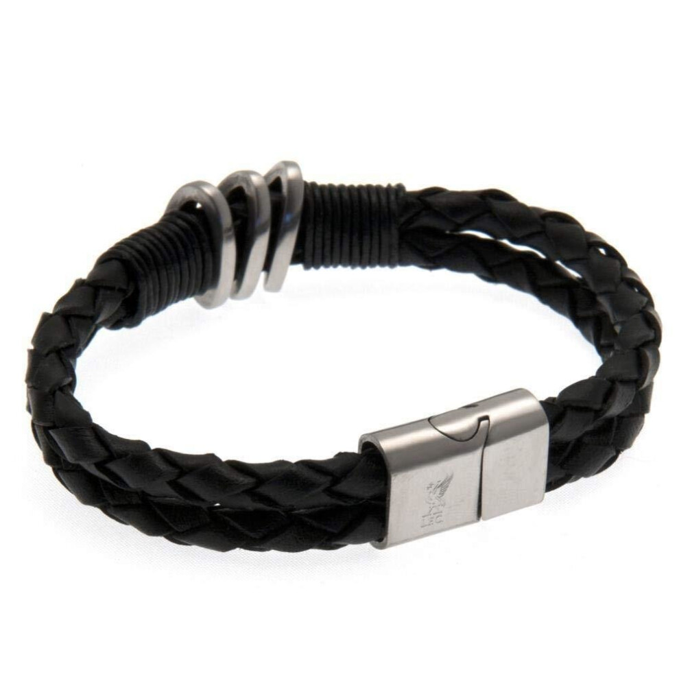 Liverpool Fc Double Plait Leather Boxed Bracelet Black