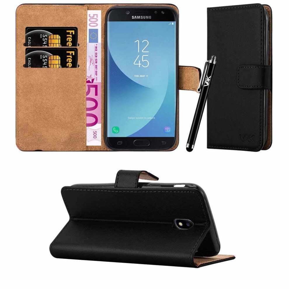 (Black) For Galaxy J3 2017 Leather Wallet Flip Case Cover