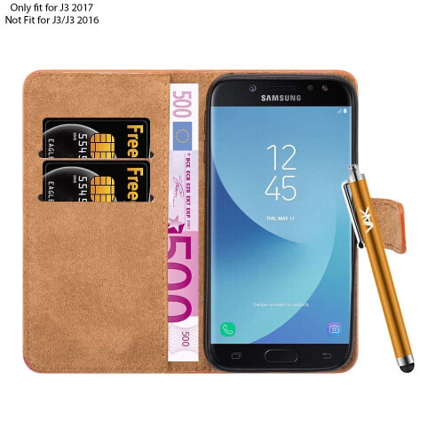 (Orange) For Galaxy J3 2017 Leather Wallet Flip Case Cover 2