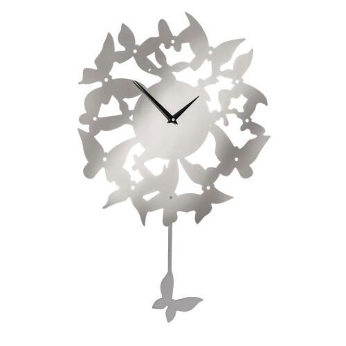 Premier Housewares Stainless Steel Butterfly Pendulum Wall Clock, Silver