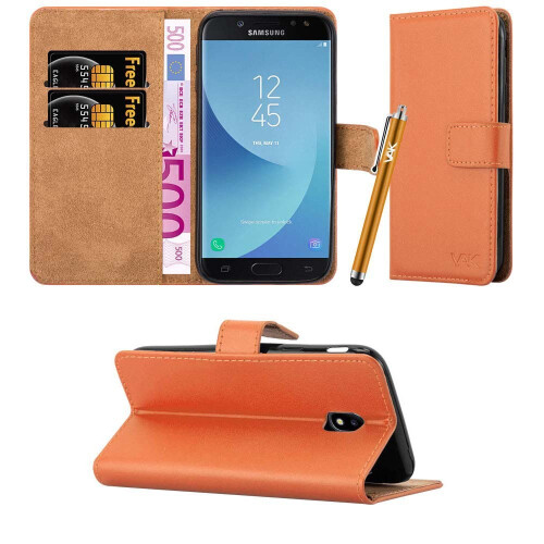(Orange) For Galaxy J3 2017 Leather Wallet Flip Case Cover