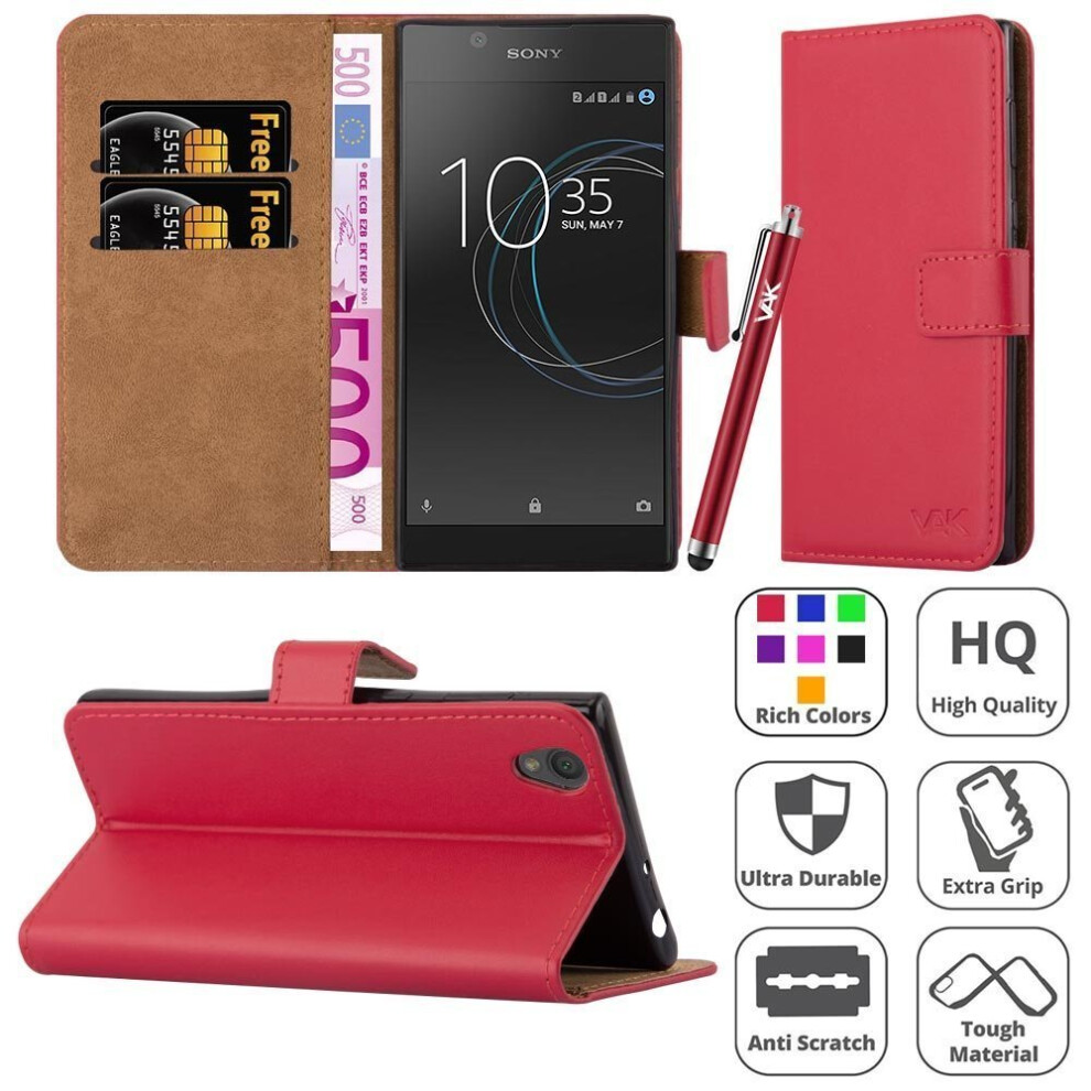 (Red) For Sony Xperia L1 Leather Wallet Case Cover