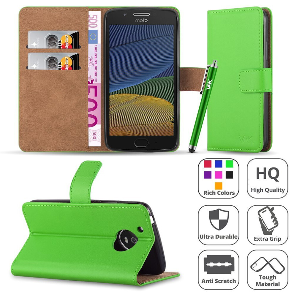 Icatchy (Lime) For Moto G5 Plus Premium Leather Wallet Case Cover Green