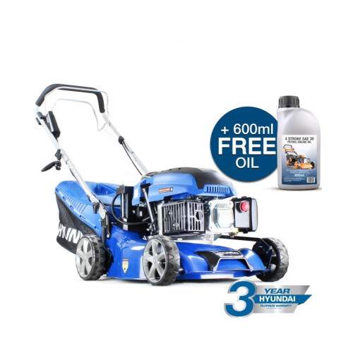 Hyundai HYM430SPE Self-Propelled Petrol Lawn Mower - 420mm (17in) Cut, Electric Start, 6-Position Height, RWD, 45L Grass Bag