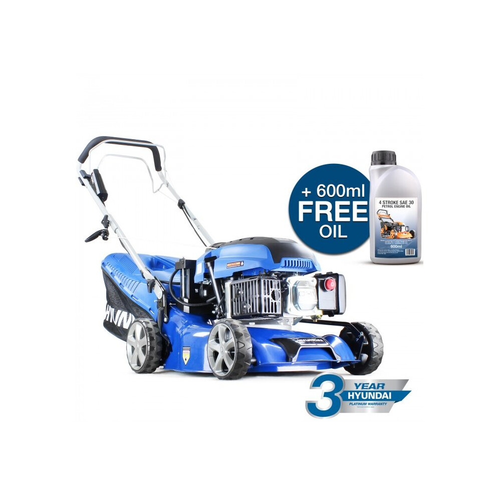 Hyundai HYM430SPE Self-Propelled Petrol Lawn Mower - 420mm (17in) Cut, Electric Start, 6-Position Height, RWD, 45L Grass Bag