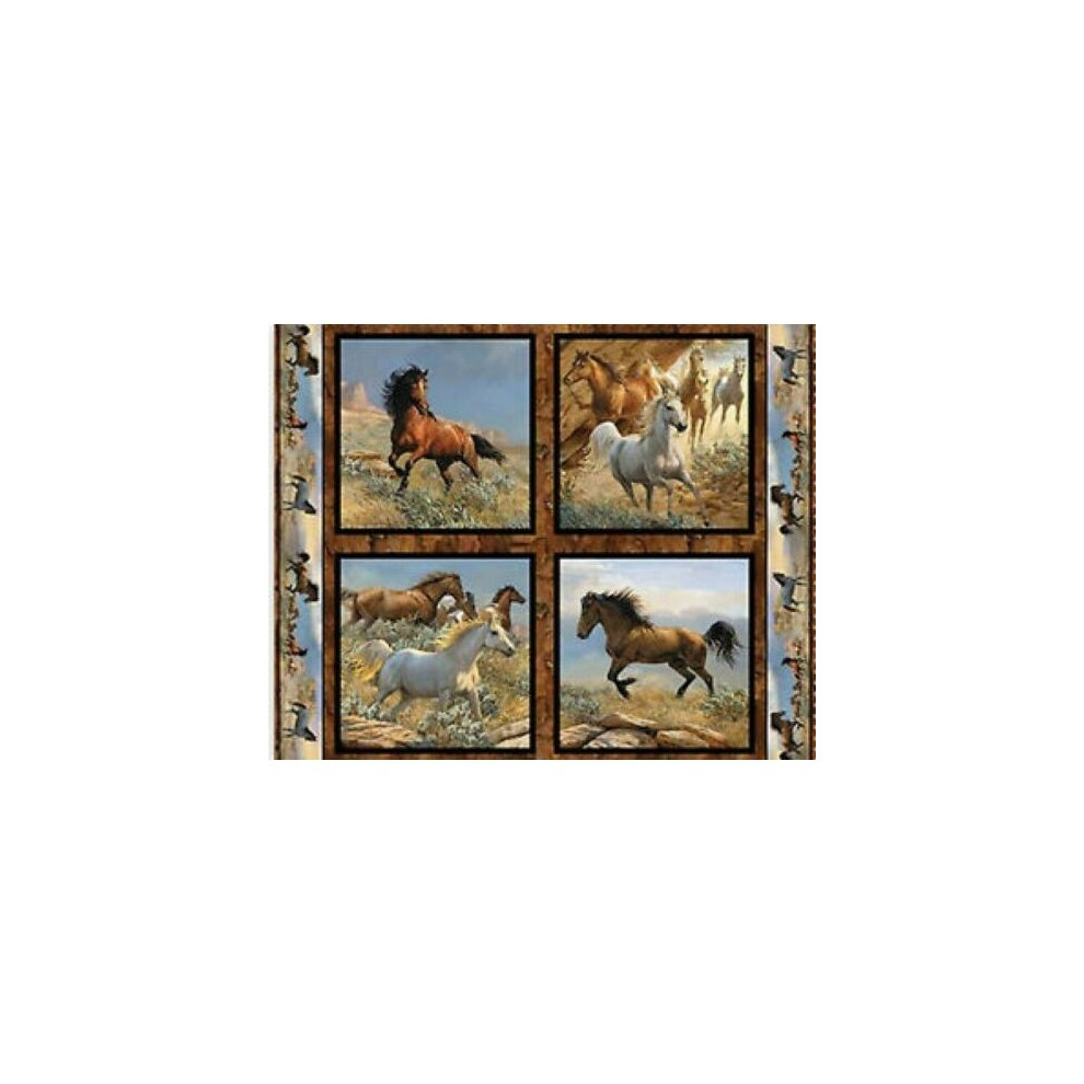 Horse Cushion Panels Cotton Quilting Fabric Wild Wings Independence Pass