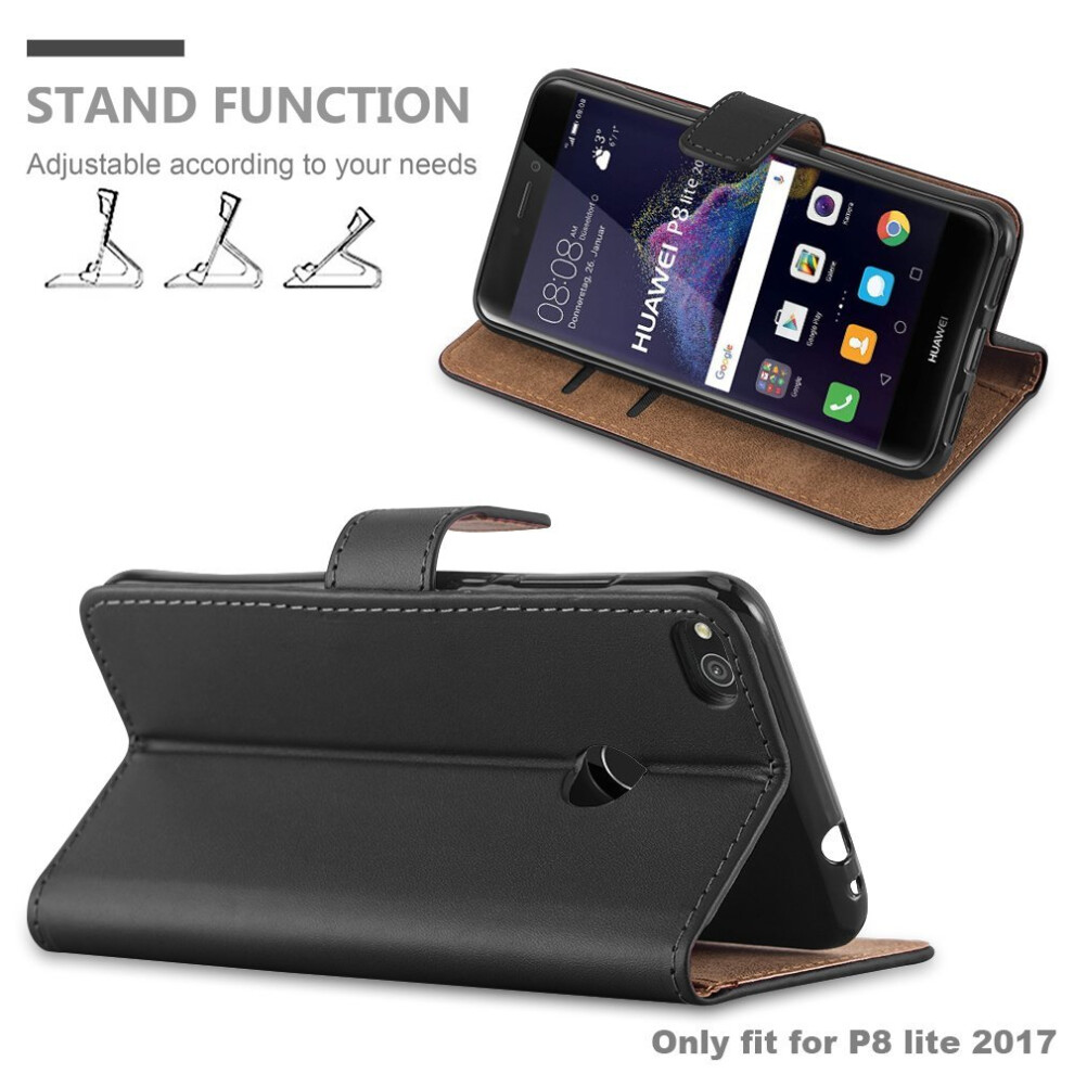 (Black) For Huawei P8 Lite 2017 Leather Wallet Case Cover