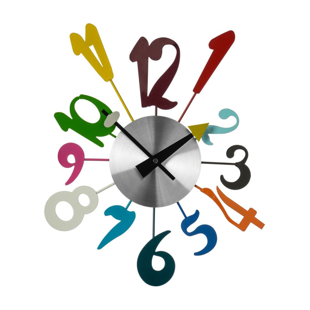PF-2200891 Funky Numbers Wall Clock - Metal, Multi-Coloured, Durable & Easy-to-Read Wall Decor