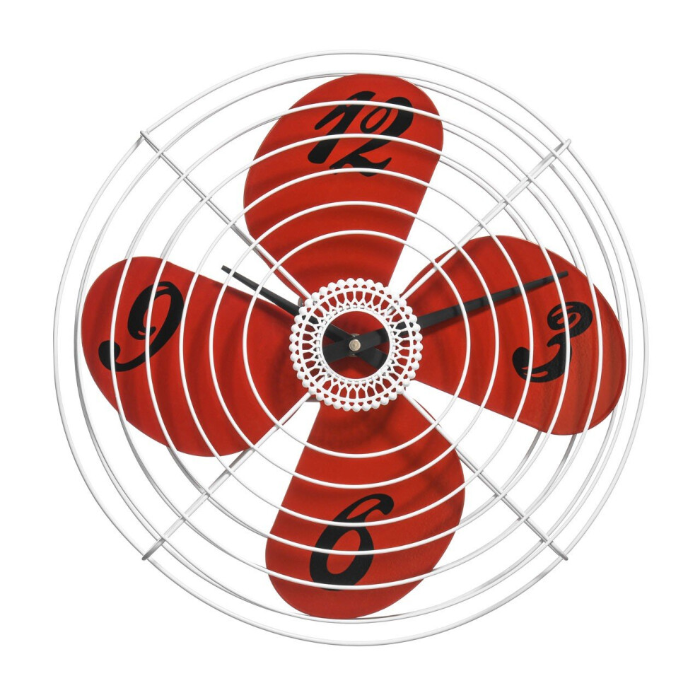 Retro Fan Wall Clock, Red