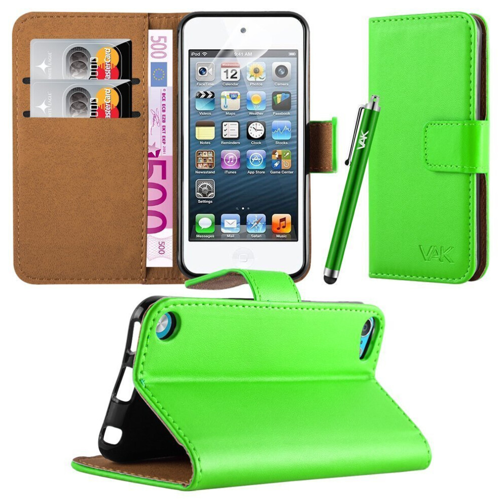 (Lime) For iPod Touch 5th & 6th Gen. Wallet Leather Case
