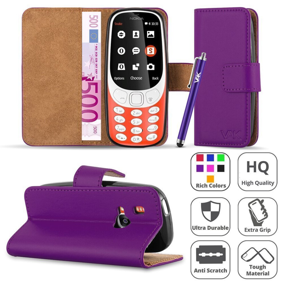 (Purple) For Nokia 3310 Premium Leather Flip Case Cover