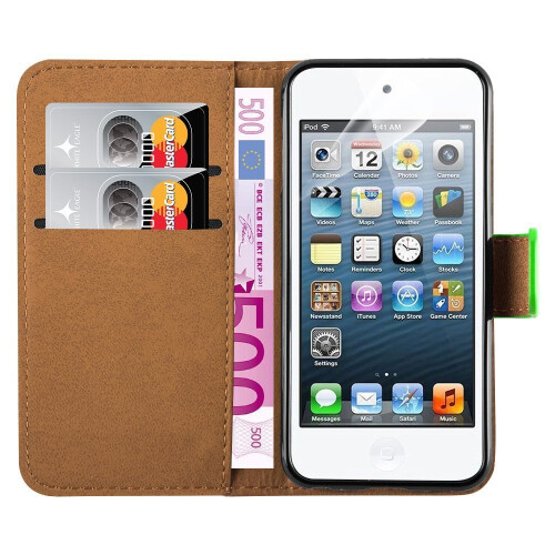 (Lime) For iPod Touch 5th & 6th Gen. Wallet Leather Case 2