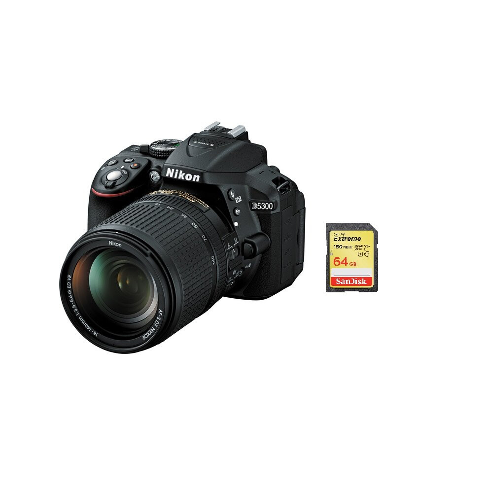 Nikon D5300 DX Noir 24,2 MP + AF-S 18-140mm f/3.5-5.6G ED VR + SanDisk Extreme 64 Go SD