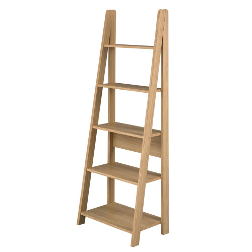 Ladder Bookcase 5 Tier Leaning Display Shelving Unit Rack Shelf Oak