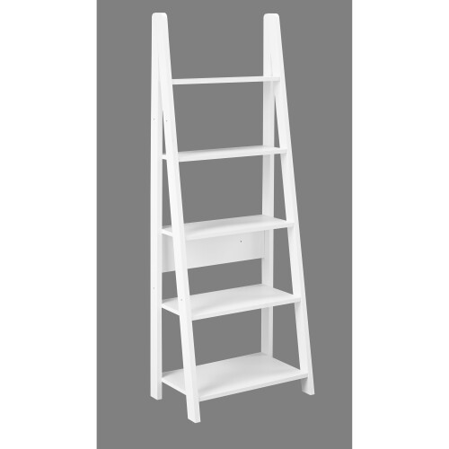 White Ladder Bookcase Leaning 5 Tier Display Shelving Unit Rack Shelf