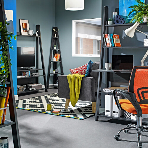 Black Ladder Computer Desk Leaning Bookcase PC Laptop Shelving Unit 2