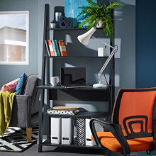 Black Ladder Computer Desk Leaning Bookcase PC Laptop Shelving Unit