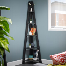 Tiva Black Corner Ladder Shelving - Sleek 5-Tier Display with Modern Edge