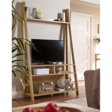 Oak Ladder TV Stand Leaning Media Entertainment Centre Shelving Unit